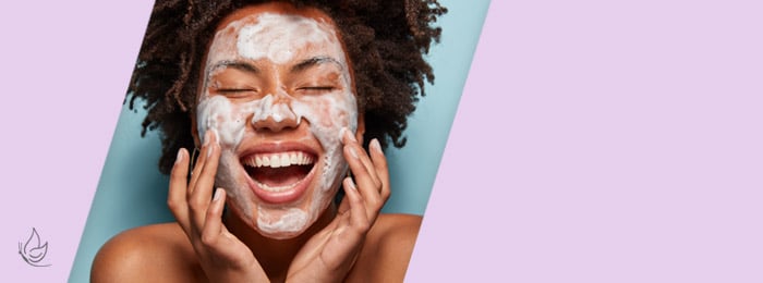 Model with skincare cleanser