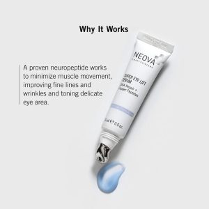 Neova Super Eye Lift Serum tube and product texture