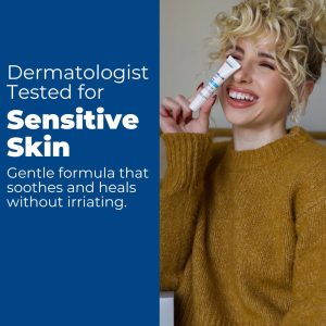 VitaMedica Arnica + Vitamin K Cream model and words saying safe doe sensitive skin
