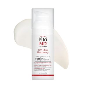 EltaMD UV Skin Recovery SPF 50 Untinted bottle and swatch